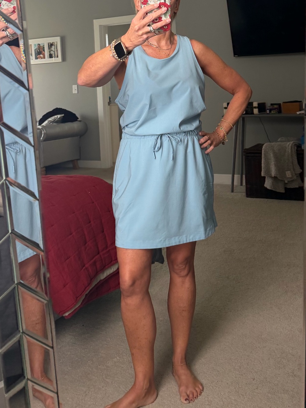 North Face Light Blue Sleeveless Drawstring Waist Dress - Picture 2 of 6